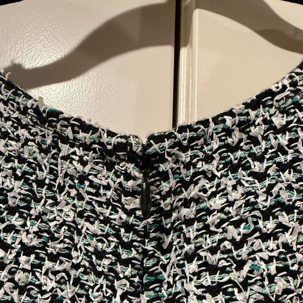 NWT St. JOHN Size 14 Multi Black White Mint Cap Sleeve V-Neck Dress Empire Waist - Picture 10 of 16